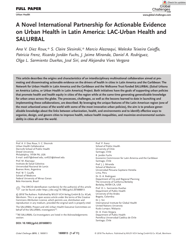 A Novel International Partnership for Actionable Evidence on Urban Health in Latin America: LAC-Urban Health and SALURBAL.