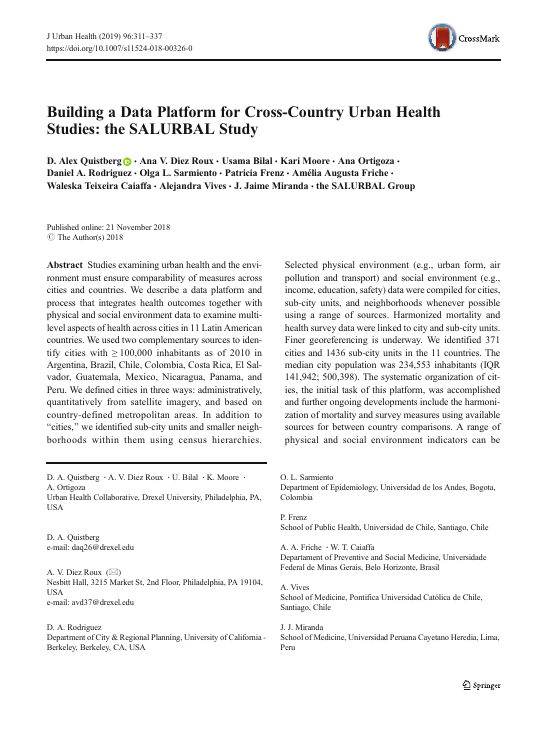 Building a Data Platform for Cross-Country Urban Health Studies: the SALURBAL Study.