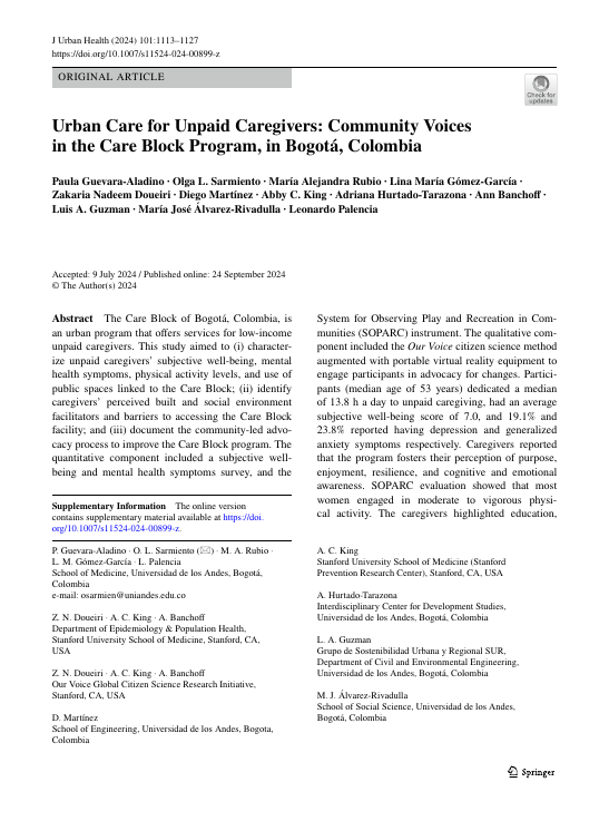 Urban Care for Unpaid Caregivers: Community Voices in the Care Block Program, in Bogotá, Colombia.