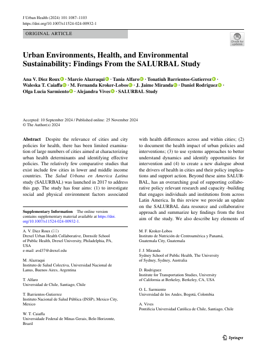 Urban Environments, Health, and Environmental Sustainability: Findings From the SALURBAL Study.