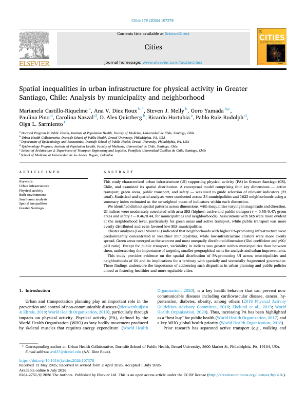 Spatial inequalities in urban infrastructure for physical activity in Greater Santiago, Chile: Analysis by municipality and neighborhood