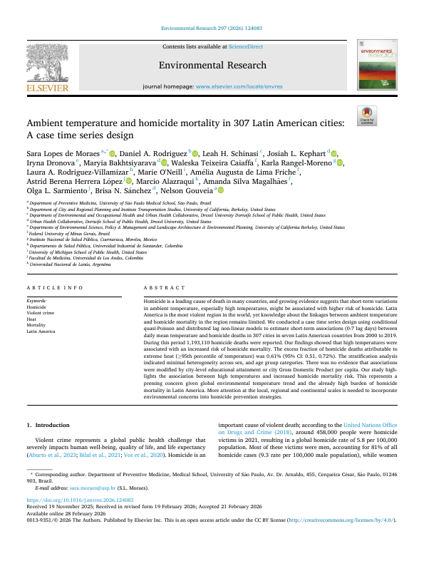 Ambient temperature and homicide mortality in 307 Latin American cities: A case time series design.