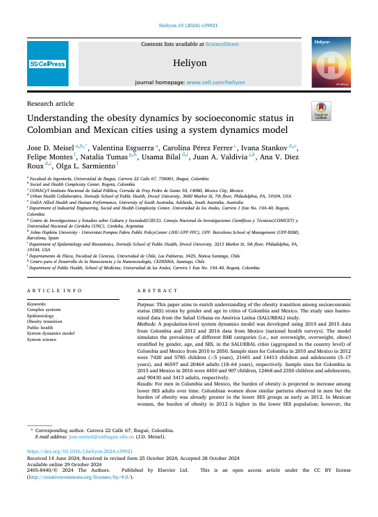 Understanding the obesity dynamics by socioeconomic status in Colombian and Mexican cities using a system dynamics model.