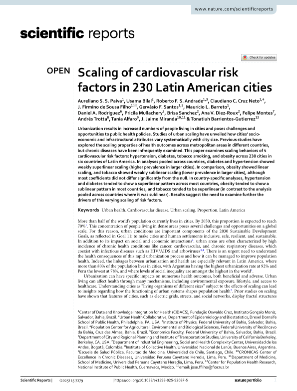 Scaling of cardiovascular risk factors in 230 Latin American cities.