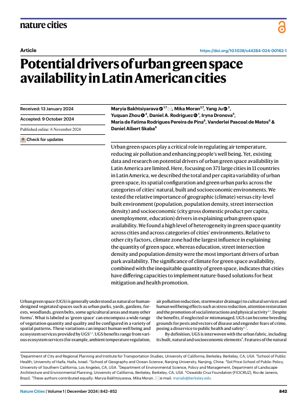 Potential drivers of urban green space availability in Latin American cities