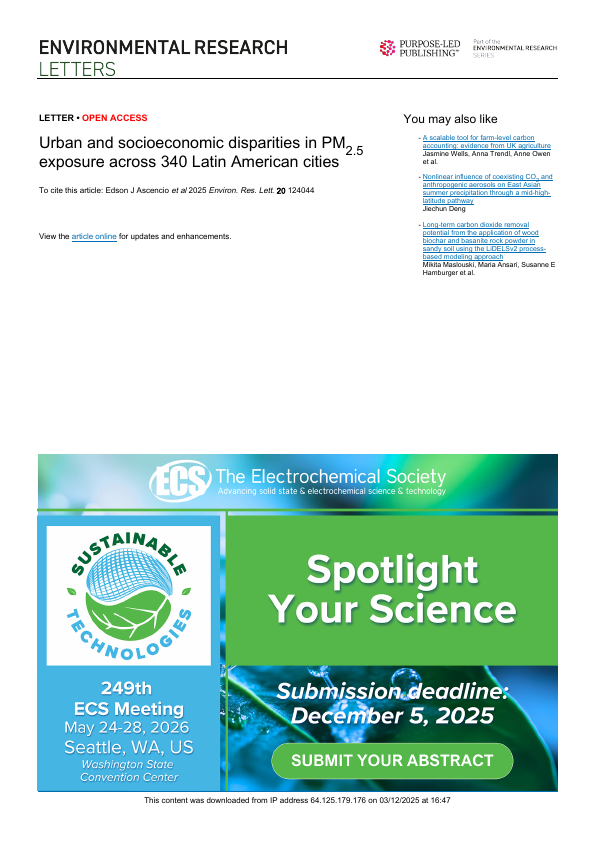 Urban and socioeconomic disparities in PM2.5 exposure across 340 Latin American cities.