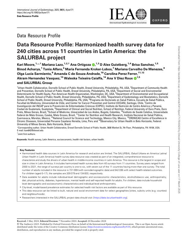 Data Resource Profile: Harmonized health survey data for 240 cities across 11 countries in Latin America: the SALURBAL project.