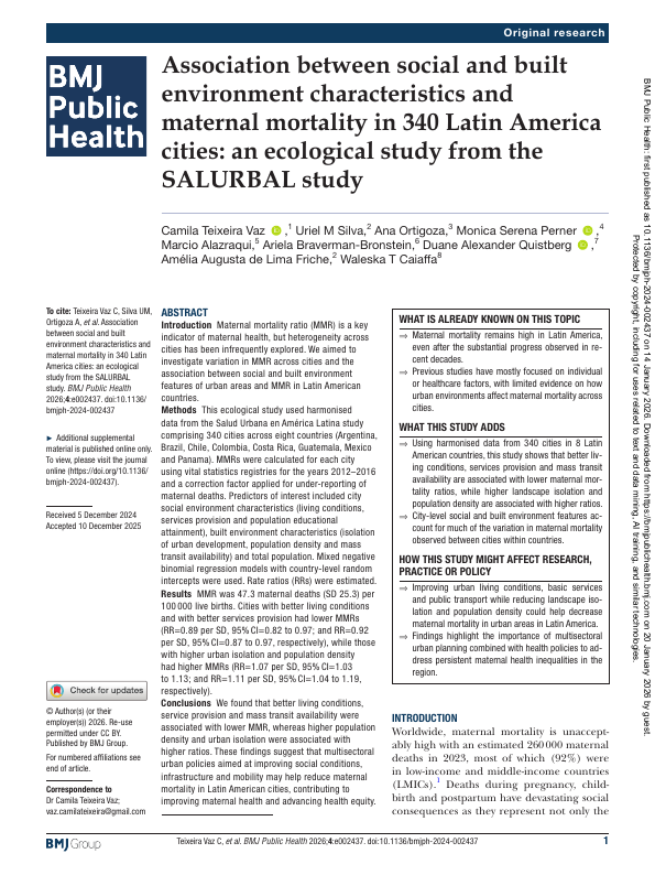 Association between social and built environment characteristics and maternal mortality in 340 Latin America cities: an ecological study from the SALURBAL study