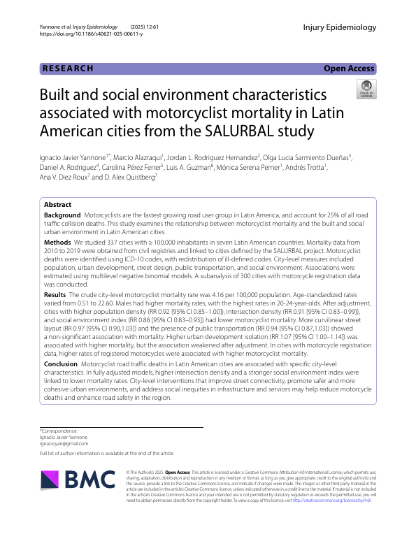 Built and social environment characteristics associated with motorcyclist mortality in Latin American cities from the SALURBAL study