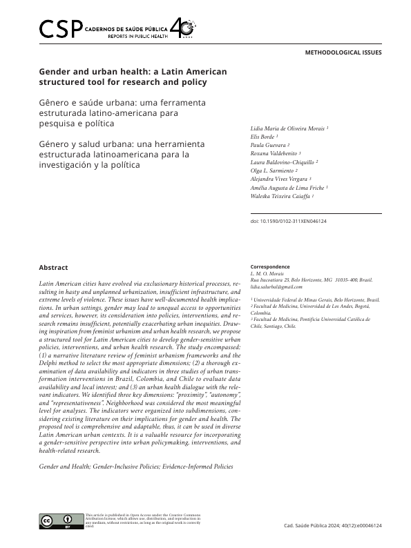 Gender and urban health: a Latin American structured tool for research and policy.