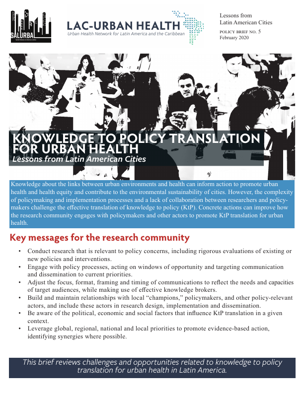 Knowledge to Policy Translation for Urban Health
